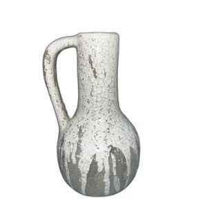 Gray and White Crackled Drip Pottery Mid Century Modern Handle Vase Farmhouse